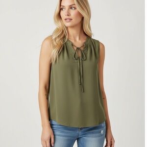 Old Navy | Olive Green Tie Neck Sleeveless Blouse – Size Small